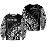 Fiji Rugby Sweatshirt Fijian Cibi Dance Tapa Pattern Black LT14 Unisex Black - Polynesian Pride