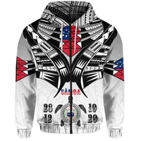 Custom Samoa Black Saturday Hoodie 28 Dec 1929 Visual Arts LT9 Zip Hoodie White - Polynesian Pride