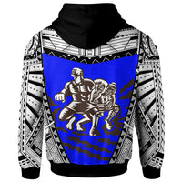 Samoa Zip up Hoodie Samoan Legend Tiitii God of Earthquake Wrestling Blue - Polynesian Pride
