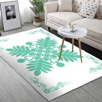 Hawaiian Quilt Maui Plant And Hibiscus Pattern Area Rug - Seafoarm White - AH - Polynesian Pride