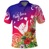 Hawaii Sunset with Hibiscus Polo Shirt Shaka Hang Loose LT7 Unisex Art - Polynesian Pride