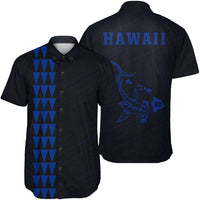 Hawaii Kakau Polynesian Hammerhead Shark Short Sleeve Shirt - Blue Unisex Blue - Polynesian Pride