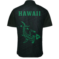Hawaii Kakau Polynesian Hammerhead Shark Short Sleeve Shirt - Green - Polynesian Pride