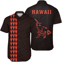 Hawaii Kakau Polynesian Hammerhead Shark Short Sleeve Shirt - Orange Unisex Orange - Polynesian Pride
