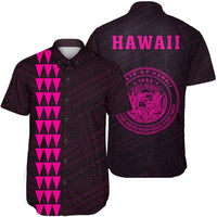 Hawaii Kakau Polynesian Coat Of Arms Short Sleeve Shirt - Pink Unisex Pink - Polynesian Pride