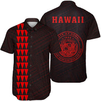 Hawaii Kakau Polynesian Coat Of Arms Short Sleeve Shirt - Red Unisex Red - Polynesian Pride