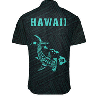 Hawaii Kakau Polynesian Hammerhead Shark Short Sleeve Shirt - Turquoise - Polynesian Pride