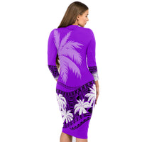 Fiji Day Long Sleeves Bodycon Dress Flying Fijians Masi Kesa Style - Violet LT7 - Polynesian Pride