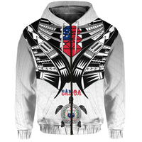 Custom Samoa Black Saturday Hoodie Visual Arts LT9 Zip Hoodie White - Polynesian Pride