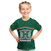 Custom Hawaii Warriors Football T Shirt Polynesian Palm and Hibiscus LT9 - Polynesian Pride