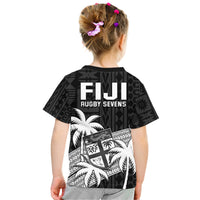 Fiji Rugby Sevens Kid T Shirt Tapa Palm Tree and Fijian Coat of Arms LT9 - Polynesian Pride