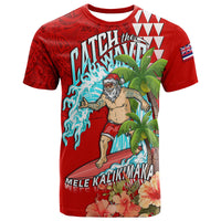 Hawaii Mele Kalikimaka T Shirt Santa Claus Surfing Xmas Time LT9 Red - Polynesian Pride