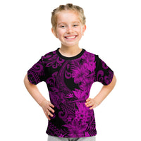 Hawaii Flowers Mix Tribal Pattern T Shirt KID LT6 Purple - Polynesian Pride