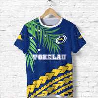 Tokelau Rugby T Shirt Coconut Leaves Unisex Blue - Polynesian Pride
