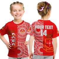 (Custom Text and Number) Kolisi Tonga High School T Shirt Class of Year Tongan Ngatu Pattern LT14 Kid Red - Polynesian Pride
