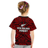 New Zealand Silver Fern Rugby T Shirt KID All Black Red NZ Maori Pattern LT13 - Polynesian Pride