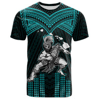 Custom Hawaii T Shirt Hawaiian Warrior With Weapon Polynesian Ver.02 LT14 Turquoise - Polynesian Pride
