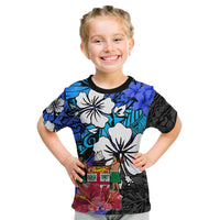 Fiji Tie Dye T Shirt KID Polynesian Blue Tribal Creative Tropical Flowers LT13 - Polynesian Pride