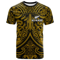 New Zealand Silver Fern Rugby T Shirt All Black Gold NZ Maori Pattern LT13 Gold - Polynesian Pride