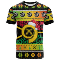 Custom Vanuatu Christmas T Shirt Pig Tusk Polynesian Joyeux Noel Flag Art LT14 - Polynesian Pride