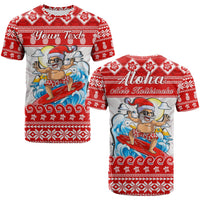Custom Hawaii Christmas T Shirt Surfing Santa Mele Kalikimaka Polynesian LT14 Red - Polynesian Pride