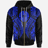 Tahiti Zip up Hoodie Polynesian Lion Head Blue Style Unisex Blue - Polynesian Pride
