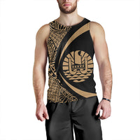 French Polynesia Tank Top Coat Of Arm Lauhala Gold Circle - Polynesian Pride