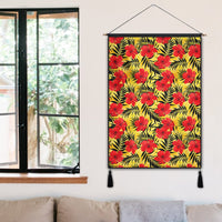 Tropical Flowers And Palm Leaves Hanging Poster - AH Hanging Poster 50 x 75 cm Cotton And Linen - Polynesian Pride
