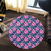 Tropical Flowers With Hummingbirds Palm Leaves Round Carpet - AH - Polynesian Pride