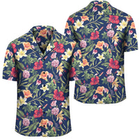 Tropical Hibiscus Red And Plumeria White Hawaiian Shirt Unisex Black - Polynesian Pride