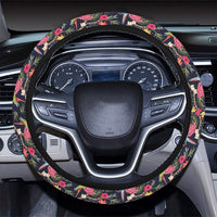 Tropical Hibiscus, Strelitzia Palm Leaves Hawaii Universal Steering Wheel Cover with Elastic Edge - Polynesian Pride