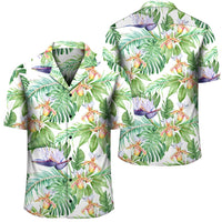Tropical Orange Orchids Strelitzia Monstera Hawaiian Shirt Unisex Black - Polynesian Pride