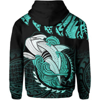 Hawaii Polynesian Aumakua Hammerhead Shark Hoodie Zip Cloud Style Turquoise - Polynesian Pride