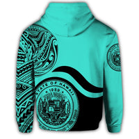 Hawaii Coat of Arms Zip Hoodie Waveshape Style Turquoise - Polynesian Pride