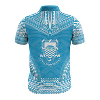 Tuvalu Custom Polo Shirt Tuvalu Coat Of Arms Polynesian Chief Tattoo Blue Version - Polynesian Pride