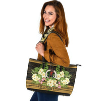 Vanuatu Leather Tote - Polynesian Gold Patterns Collection Black - Polynesian Pride