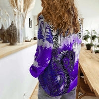 (Custom Personalised) Manaia Maori Women Casual Shirt Fern Aotearoa Purple Waves LT13 - Polynesian Pride