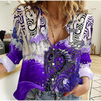 (Custom Personalised) Manaia Maori Women Casual Shirt Fern Aotearoa Purple Waves LT13 Female Purple - Polynesian Pride