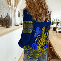 (Custom Personalised) Niue Women Casual Shirt Happy Constitution Day Niuean Hiapo Crab With Map LT14 - Polynesian Pride