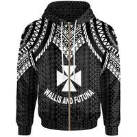 Wallis and Futuna Zip up Hoodie Polynesian Armor Style Black Unisex Black - Polynesian Pride