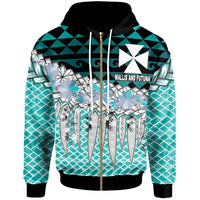 Wallis & Futuna Zip Hoodie Coconut Leaves Weave Pattern Blue Unisex Blue - Polynesian Pride