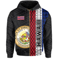Polynesian Kakau Hawaii Flag Seal of Hawaii Zip Hoodie White - Polynesian Pride