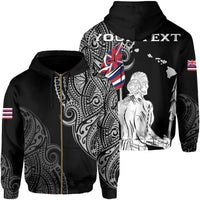 Personalized Hawaii Map Polynesian Warrior Ikaika Hoodie Zip William Style White Unisex Black - Polynesian Pride