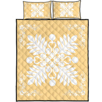 Hawaiian Quilt Maui Plant And Hibiscus Pattern Quilt Bed Set - White Beige - AH White - Polynesian Pride