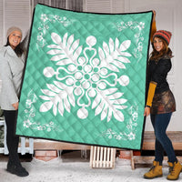 Hawaiian Quilt Maui Plant And Hibiscus Premium Quilt - White Seafoarm - AH - Polynesian Pride