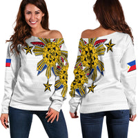 Filipino Off Shoulder Sweater Tribal White Style LT6 - Polynesian Pride