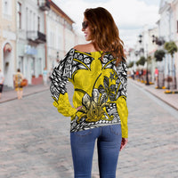 Niue Uga Off Shoulder Sweater Tribal Patterns Yellow Style LT6 - Polynesian Pride
