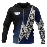 Yap Micronesian Zip up Hoodie White Lighting Piece Unisex BLACK - Polynesian Pride