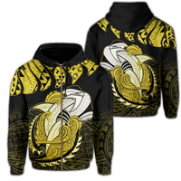 Hawaii Polynesian Aumakua Hammerhead Shark Hoodie Zip Cloud Style Yellow Unisex Yellow - Polynesian Pride