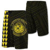 Hawaii Kakau Polynesian Coat Of Arms Board Shorts - Yellow Men Yellow - Polynesian Pride